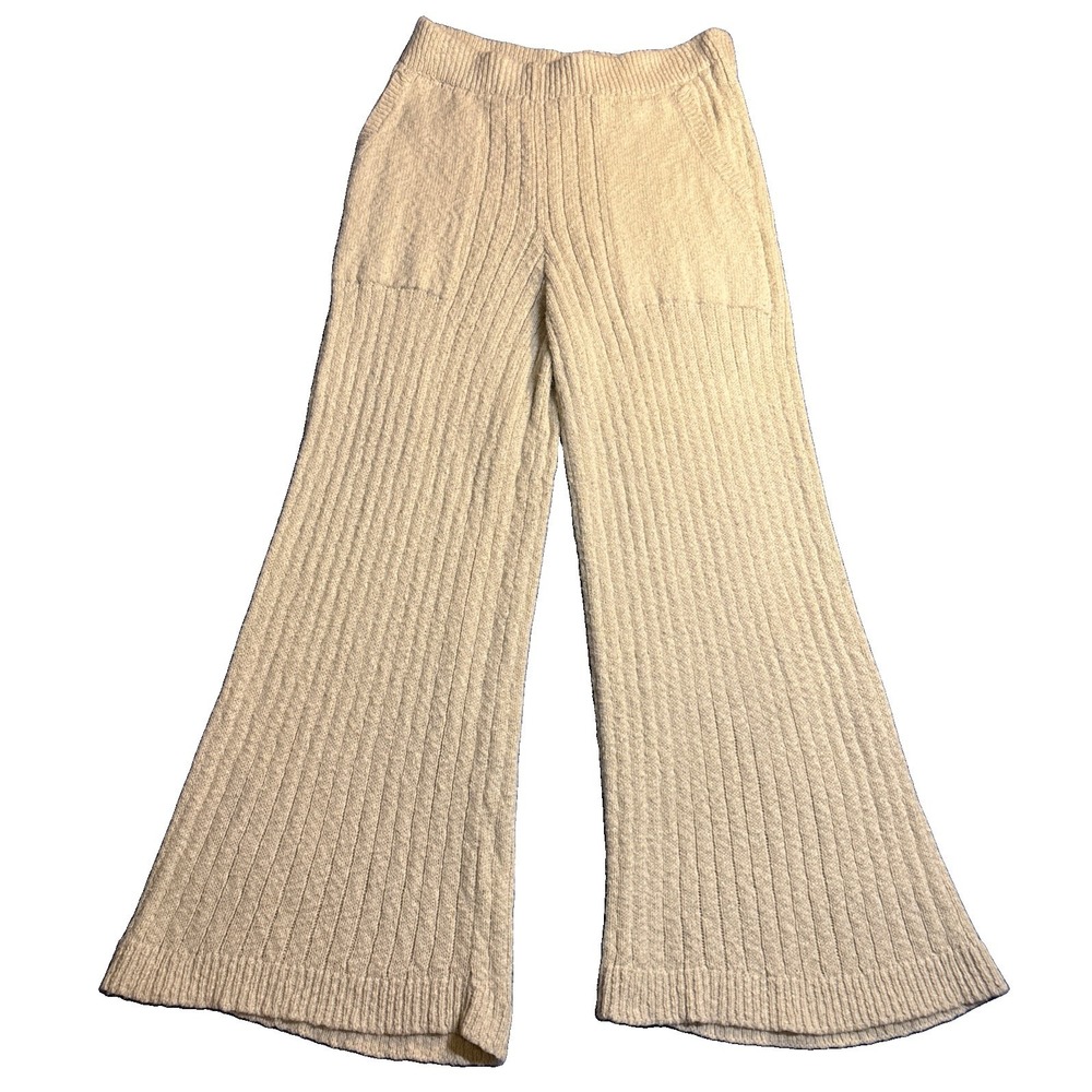 Free People Knit Pants Women's Cream Excellent Ribbed Wide Leg Flare Small